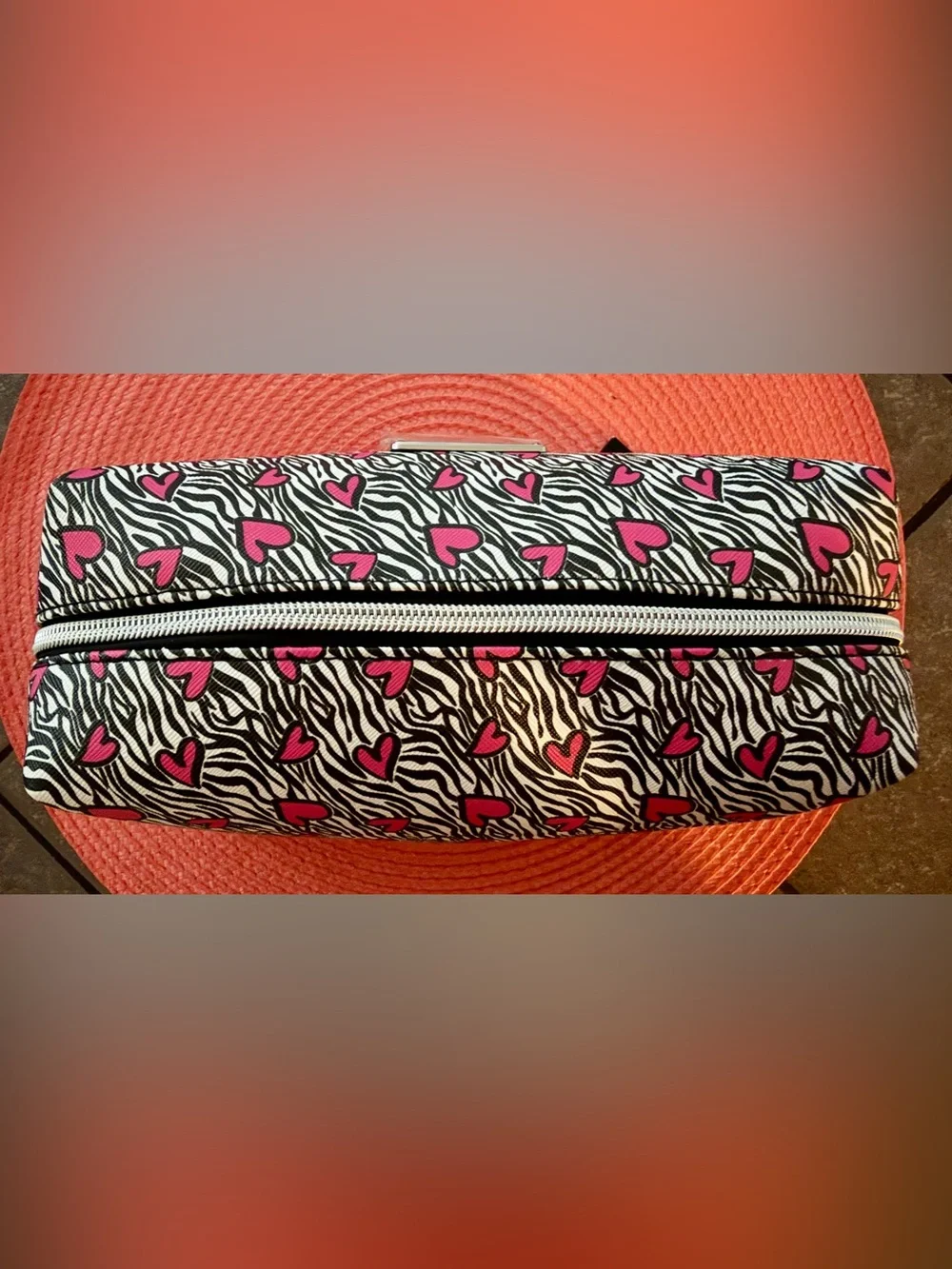 Bebe Zebra Heart Print Cosmetic Bag NWT